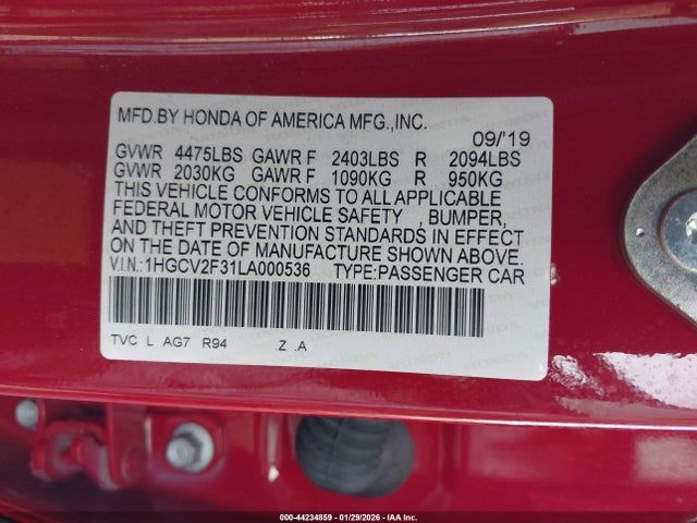 1HGCV2F31LA000536 Honda Accord Sport