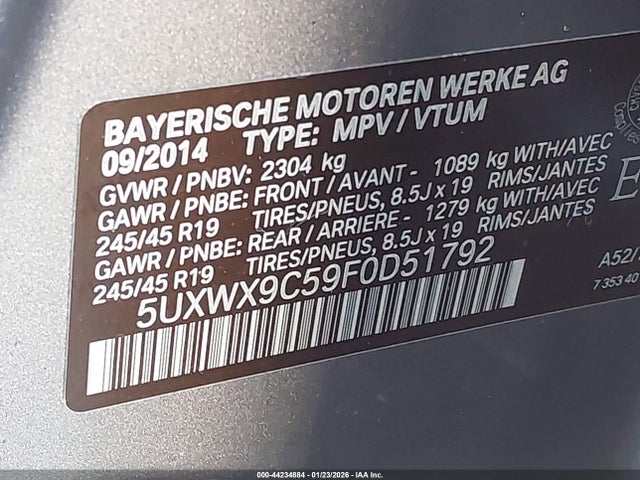 Продаж на аукціоні авто 2015 Bmw X3 Xdrive28i, vin: 5UXWX9C59F0D51792, номер лоту: 44234884