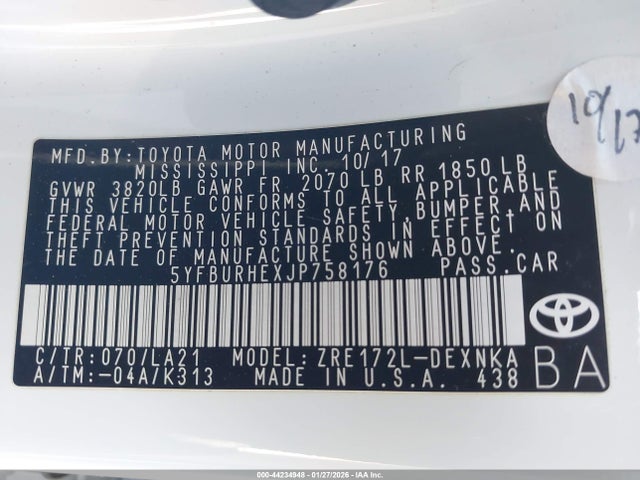 Toyota Corolla Xle 2018 5YFBURHEXJP758176 Image 9
