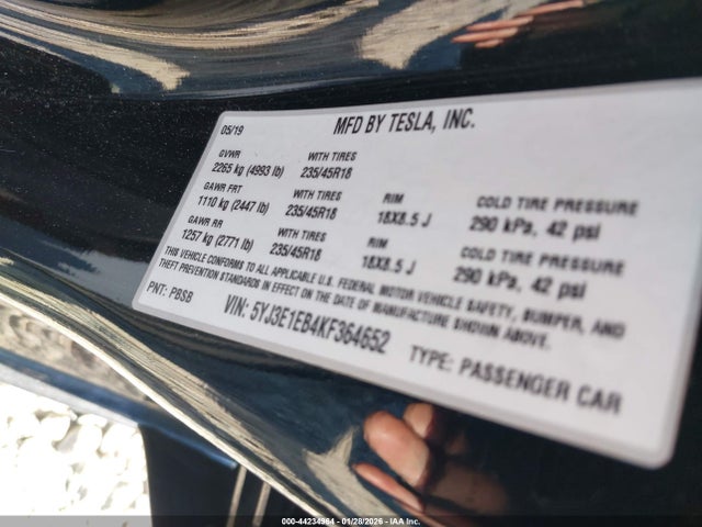 2019 TESLA MODEL 3 5YJ3E1EB4KF364652 Photo 8