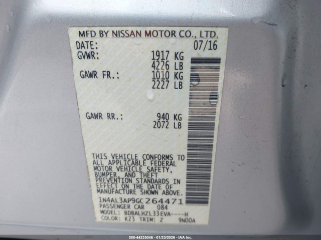 1N4AL3AP9GC264471 Nissan Altima 2.5 Sr