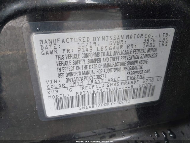 Nissan SENTRA S 2019 3N1AB7AP0KY430271 Image 9