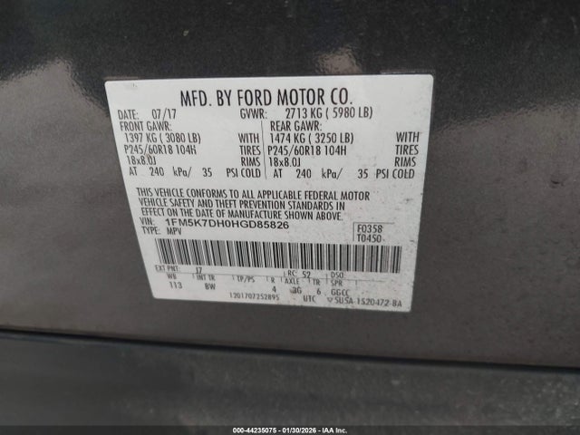 1FM5K7DH0HGD85826 Ford EXPLORER XLT