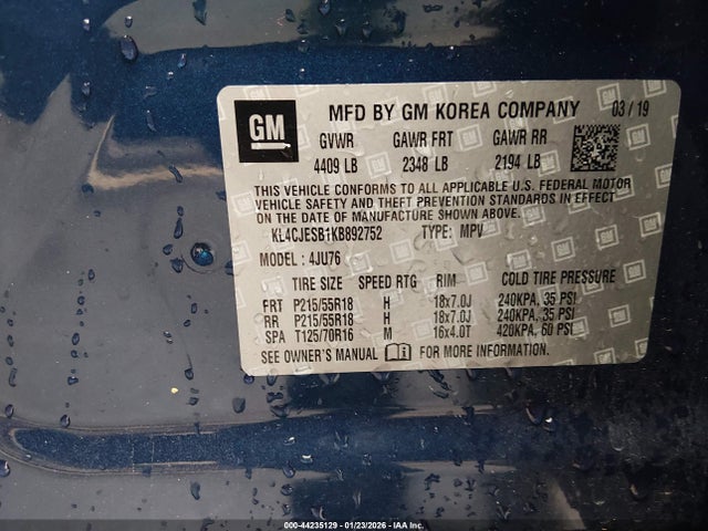 Aukcja sprzedaży 2019 Buick Encore Awd Preferred, vin: KL4CJESB1KB892752, numer aukcji: 44235129