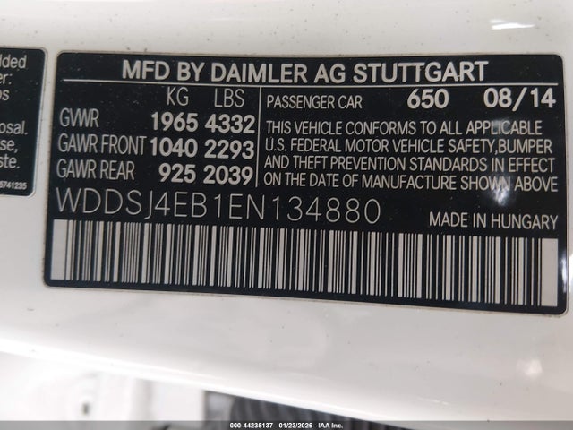 2014 Mercedes-benz Cla 250 მანქანა იყიდება აუქციონზე, vin: WDDSJ4EB1EN134880, აუქციონის ნომერი: 44235137