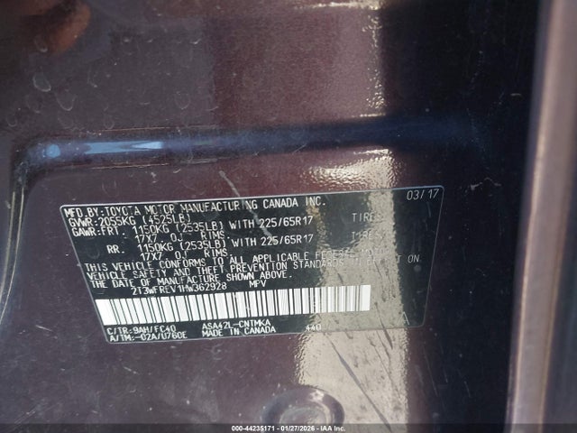 2T3WFREV1HW362928 Toyota Rav4 Xle
