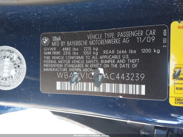 Aukcja sprzedaży 2010 Bmw 528i Xdrive, vin: WBANV1C5XAC443239, numer aukcji: 44235173