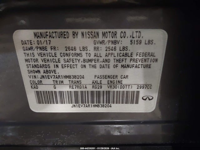 Aukcja sprzedaży 2017 Infiniti Q50 3.0t Signature Edition, vin: JN1EV7AR1HM838204, numer aukcji: 44235201