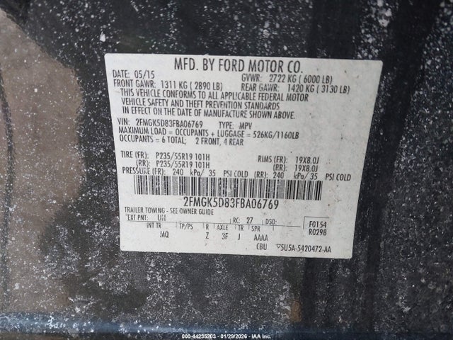 2FMGK5D83FBA06769 Ford Flex Limited