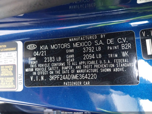 3KPF24AD9ME364220 KIA Forte Lxs