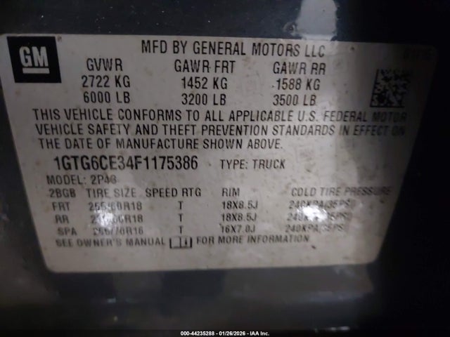 Продажа на аукционе авто 2015 Gmc Canyon Slt, vin: 1GTG6CE34F1175386, номер лота: 44235288