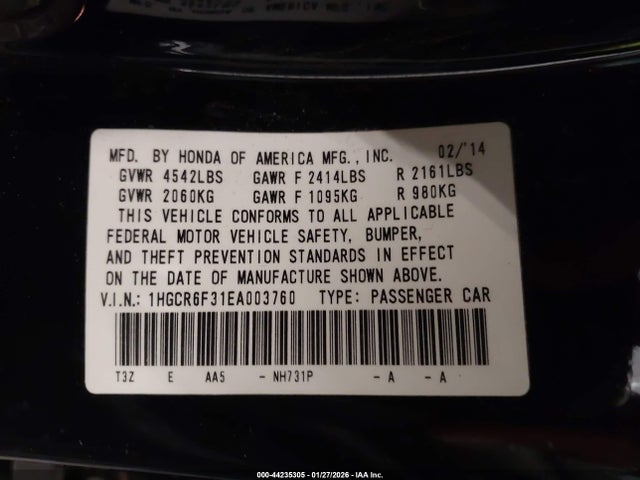 1HGCR6F31EA003760 Honda ACCORD HYBRID