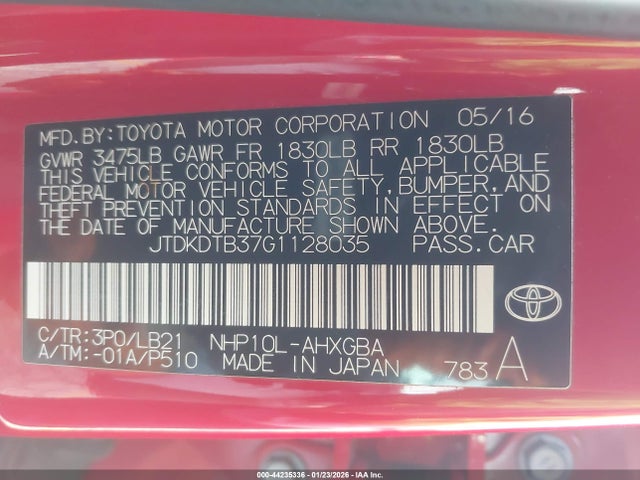 JTDKDTB37G1128035 Toyota Prius C Four