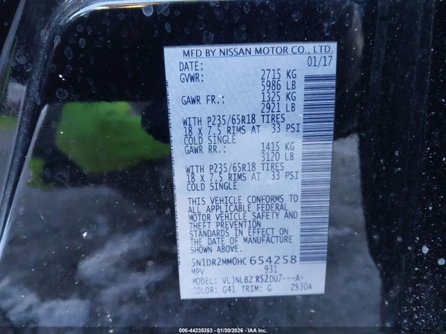 5N1DR2MM0HC654258 Nissan Pathfinder S