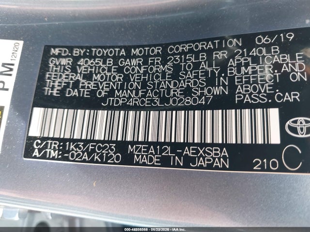 Продажа на аукционе авто 2020 Toyota Corolla Se, vin: JTDP4RCE3LJ028047, номер лота: 44235358