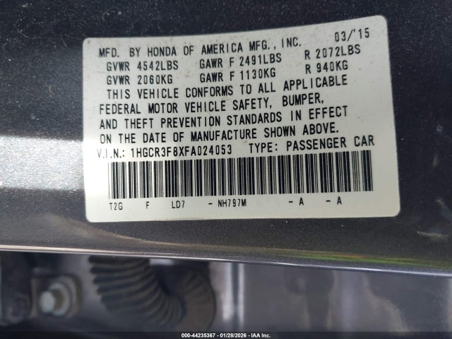 Honda Accord Ex-l V-6 2015 1HGCR3F8XFA024053 Image 9