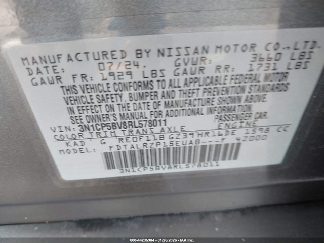 3N1CP5BV8RL578011 Nissan Kicks S Xtronic Cvt