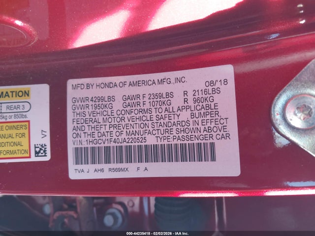 1HGCV1F40JA220525 Honda ACCORD EX