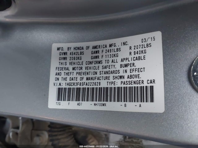 Aukcja sprzedaży 2015 Honda Accord Ex-l V-6, vin: 1HGCR3F85FA022629, numer aukcji: 44235480