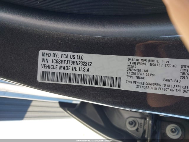 Продажа на аукционе авто 2024 Ram 1500 Laramie  4x4 5'7 Box, vin: 1C6SRFJT9RN232372, номер лота: 44235483