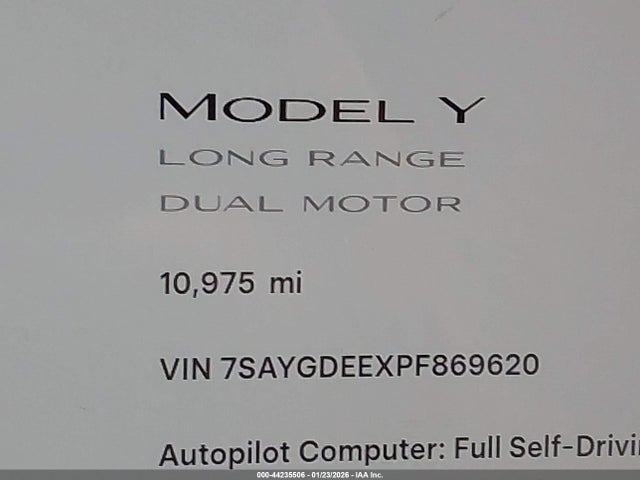 7SAYGDEEXPF869620 Tesla Model Y Awd/long Range Dual Motor All-wheel Drive