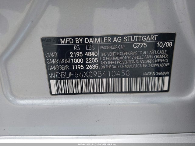 Aukcja sprzedaży 2009 Mercedes-benz E 350, vin: WDBUF56X09B410458, numer aukcji: 44235523