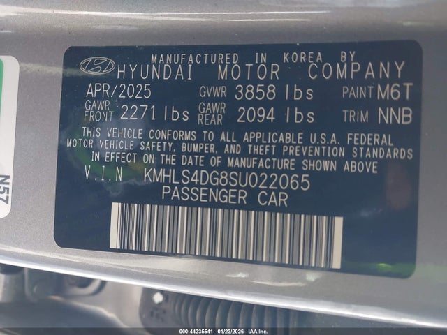 Продажа на аукционе авто 2025 Hyundai Elantra Sel Convenience, vin: KMHLS4DG8SU022065, номер лота: 44235541