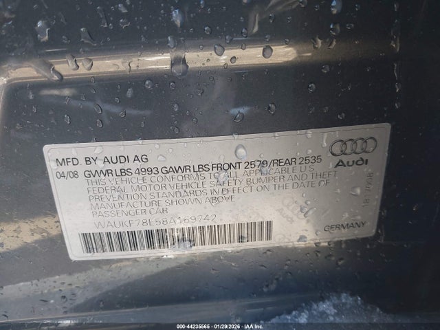 2008 AUDI A4 WAUKF78E58A169742 Photo 8