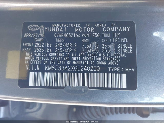 KM8J33A2XGU240250 Hyundai Tucson Limited