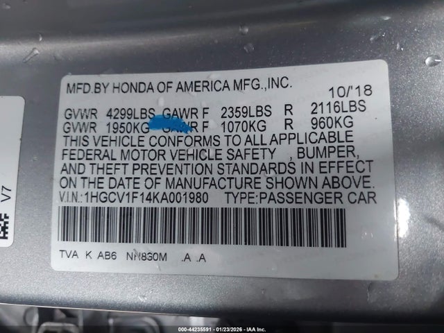 1HGCV1F14KA001980 Honda ACCORD LX