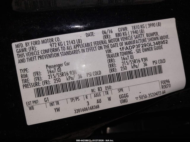 Ford FOCUS SE 2016 1FADP3F29GL348952 Image 9
