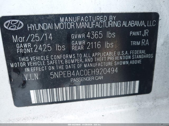 Hyundai SONATA GLS 2014 5NPEB4AC0EH920494 Image 9