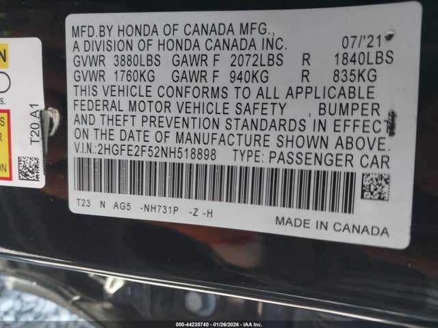 2022 HONDA CIVIC 2HGFE2F52NH518898 Photo 8