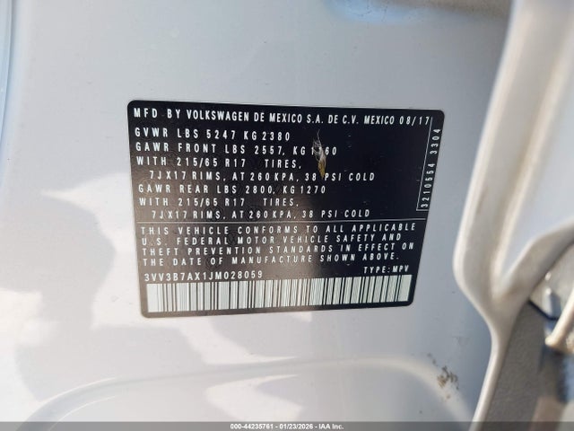 3VV3B7AX1JM028059 Volkswagen Tiguan 2.0t Se/2.0t Sel
