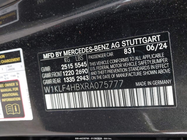 W1KLF4HBXRA075777 Mercedes-Benz E 350