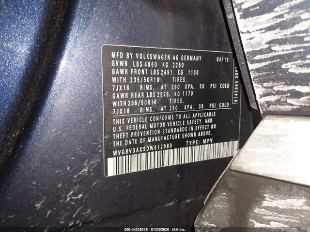 Продаж на аукціоні авто 2013 Volkswagen Tiguan Se, vin: WVGBV3AX9DW612980, номер лоту: 44235835