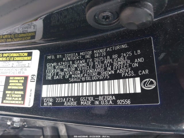 Продажа на аукционе авто 2020 Lexus Es 350 F Sport, vin: 58AGZ1B1XLU079775, номер лота: 44235846