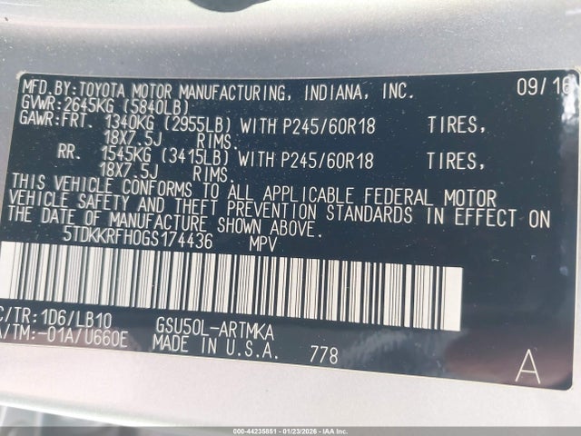 5TDKKRFH0GS174436 Toyota Highlander Xle V6