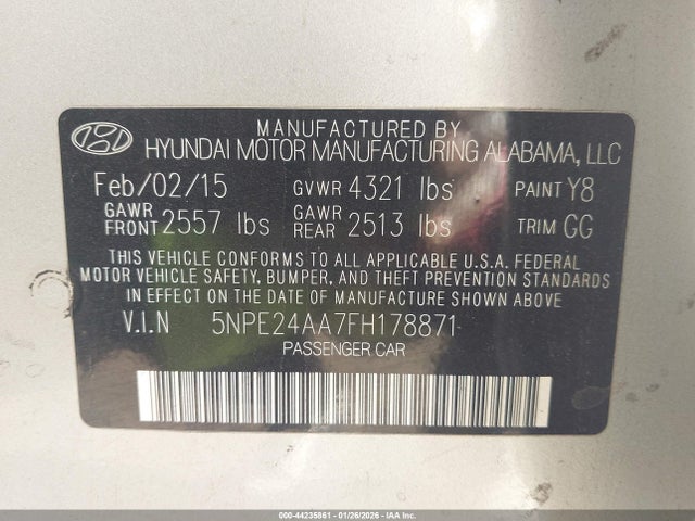5NPE24AA7FH178871 Hyundai SONATA ECO