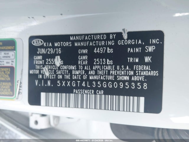 Продаж на аукціоні авто 2016 Kia Optima Lx, vin: 5XXGT4L35GG095358, номер лоту: 44235871