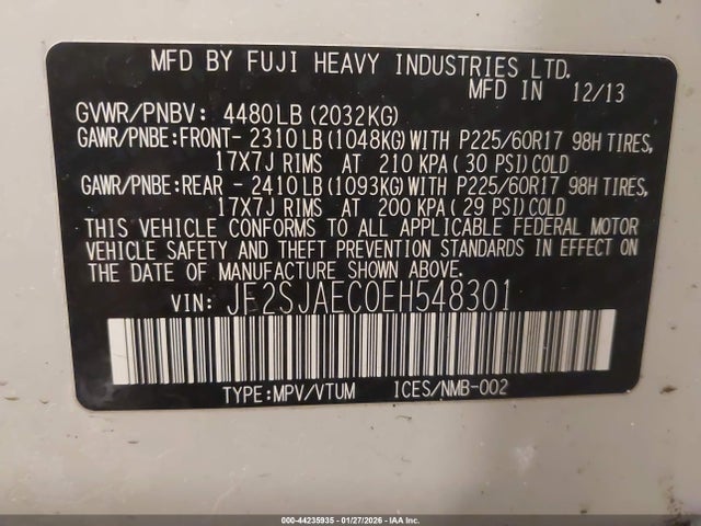 Aukcja sprzedaży 2014 Subaru Forester 2.5i Premium, vin: JF2SJAEC0EH548301, numer aukcji: 44235935
