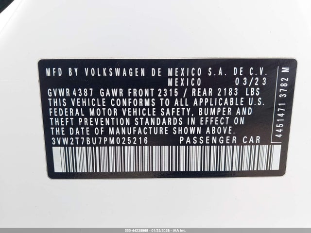 Продаж на аукціоні авто 2023 Volkswagen Jetta Gli 2.0t Autobahn, vin: 3VW2T7BU7PM025216, номер лоту: 44235968