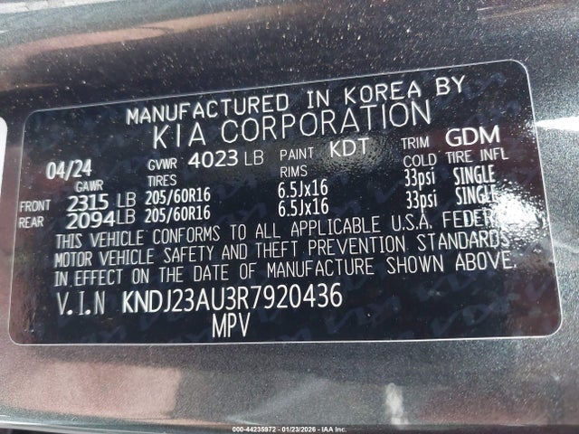 Продажа на аукционе авто 2024 Kia Soul Lx, vin: KNDJ23AU3R7920436, номер лота: 44235972