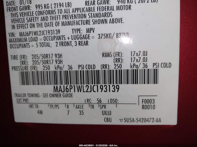 MAJ6P1WL2JC193139 Ford Ecosport Titanium