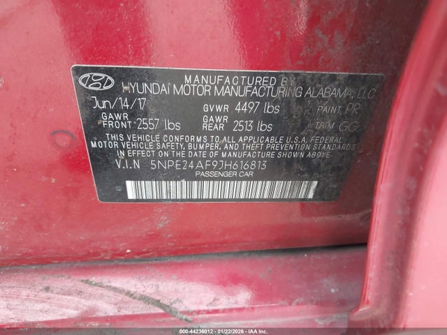 5NPE24AF9JH616813 Hyundai SONATA SE