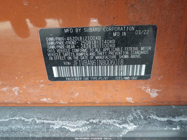 JF1VBAN61N8006018 Subaru Wrx Limited