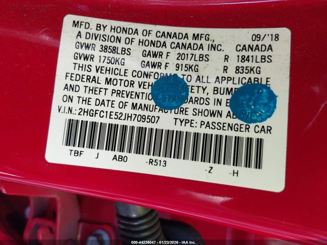 Honda CIVIC SI 2018 2HGFC1E52JH709507 Image 9