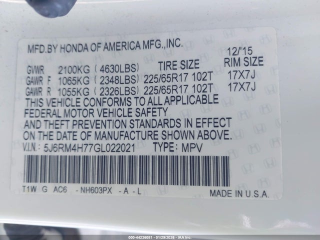 2016 HONDA CR-V 5J6RM4H77GL022021 Photo 8