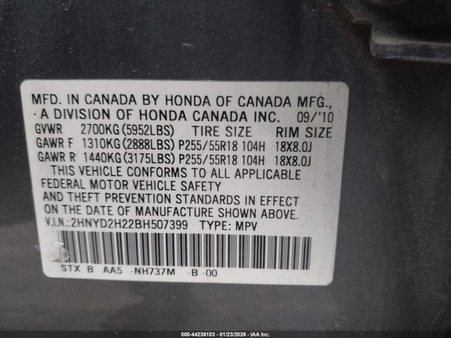 Продажа на аукционе авто 2011 Acura Mdx, vin: 2HNYD2H22BH507399, номер лота: 44236103