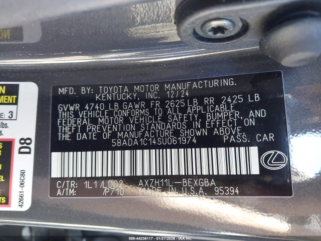 Продаж на аукціоні авто 2025 Lexus Es 300h, vin: 58ADA1C14SU061974, номер лоту: 44236117